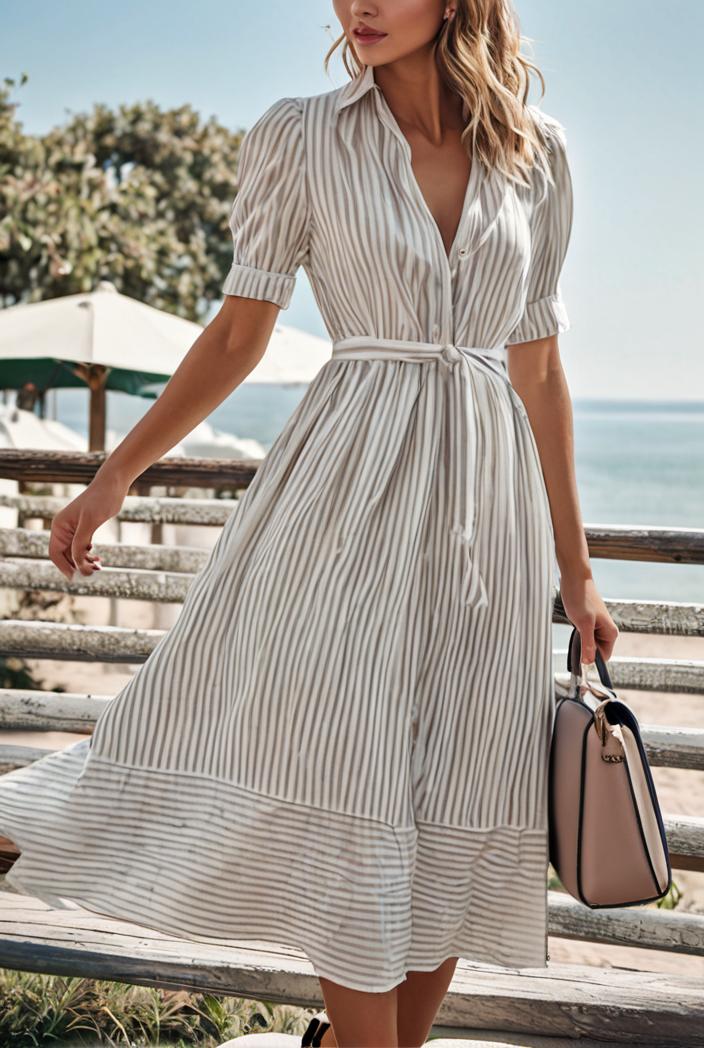 fashion striped temperament midi dress 112759
