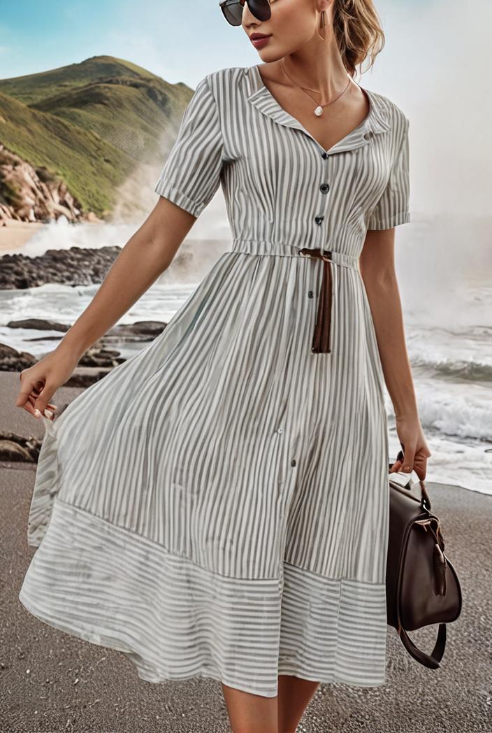 fashion striped temperament midi dress 112760