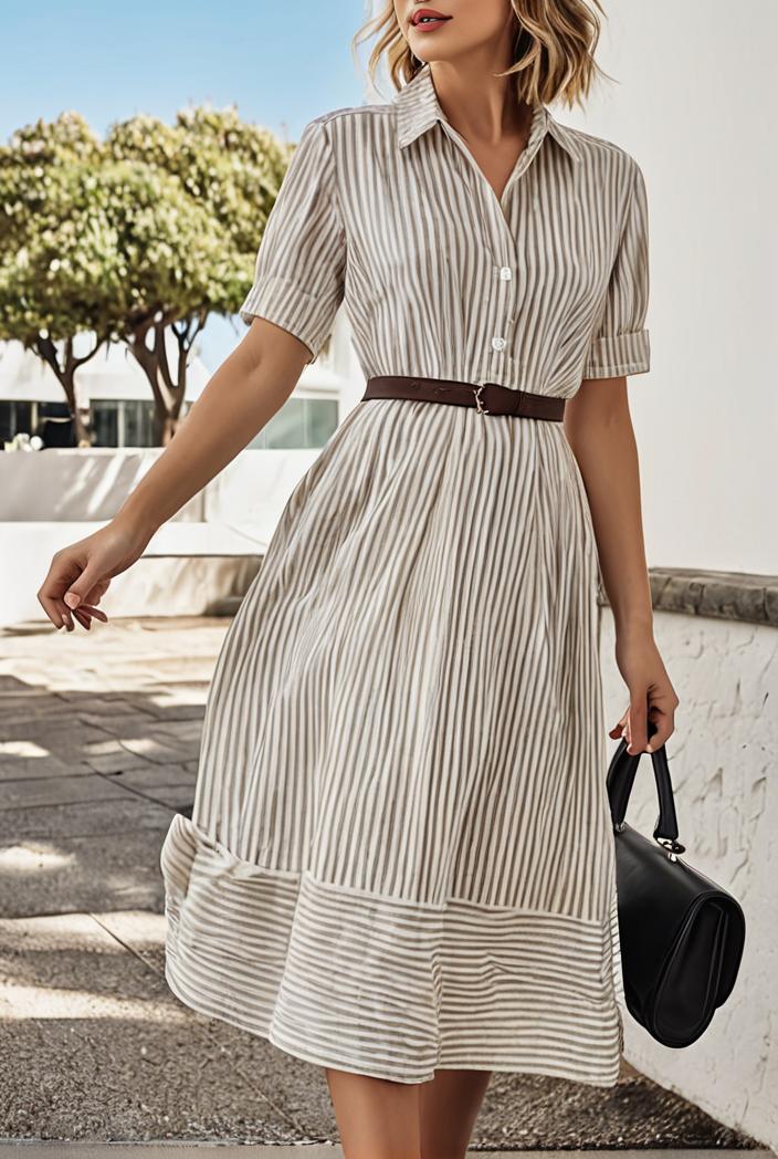 fashion striped temperament midi dress 112761