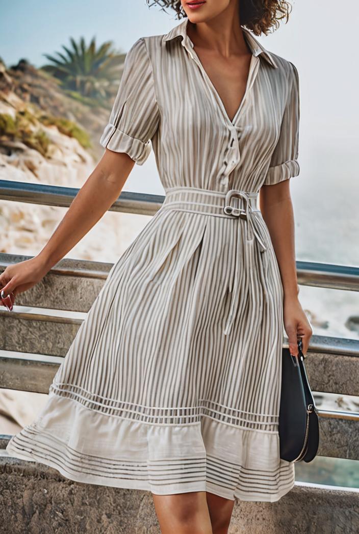 fashion striped temperament midi dress 112762