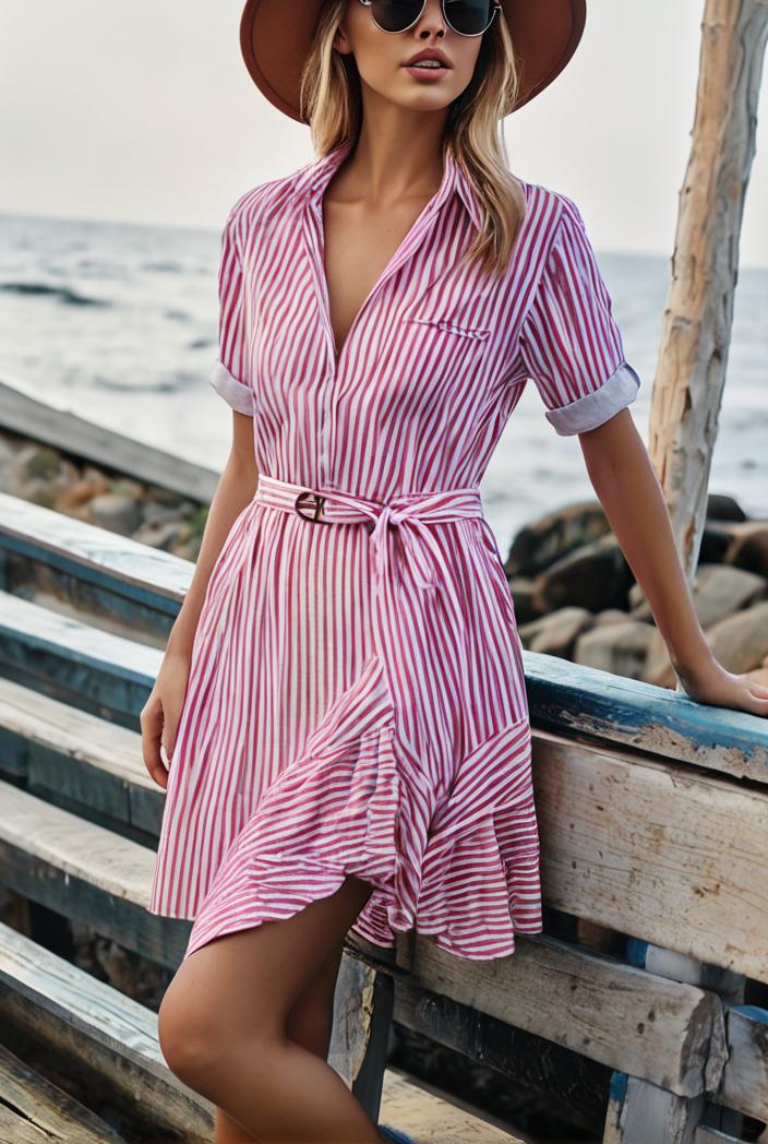 fashion striped temperament midi dress 112771