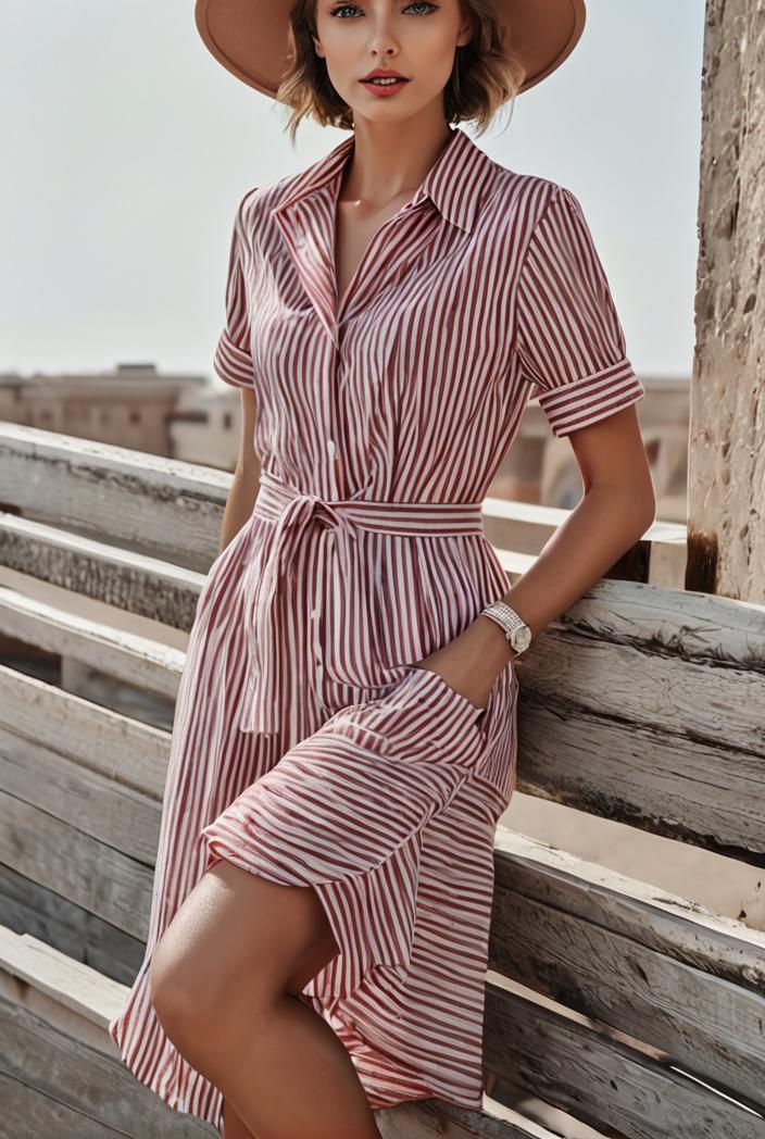 fashion striped temperament midi dress 112772
