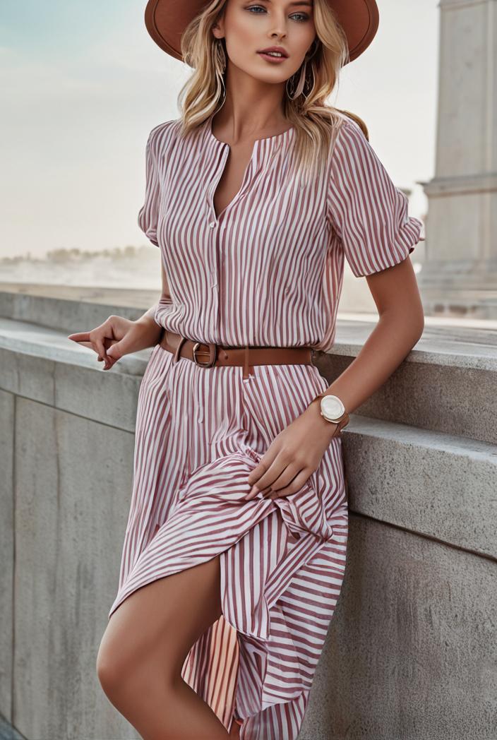 fashion striped temperament midi dress 112776