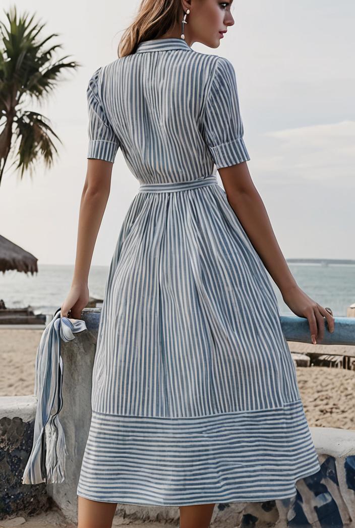 fashion striped temperament midi dress 112779