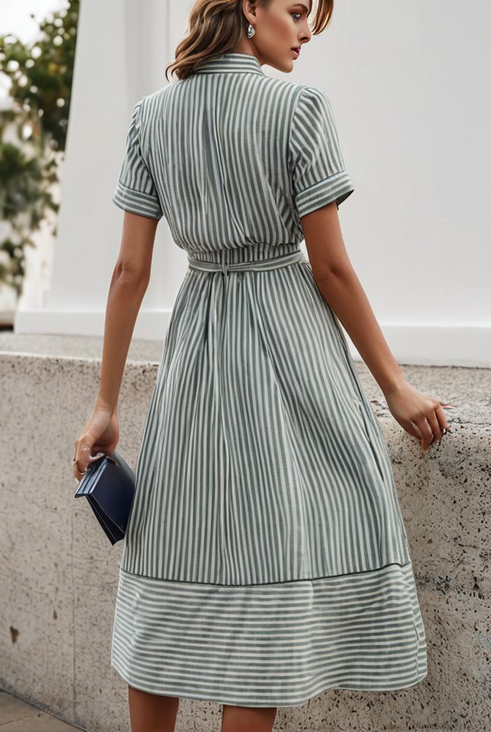 fashion striped temperament midi dress 112780