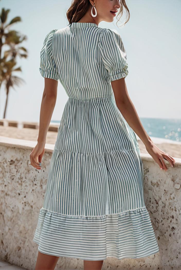 fashion striped temperament midi dress 112781