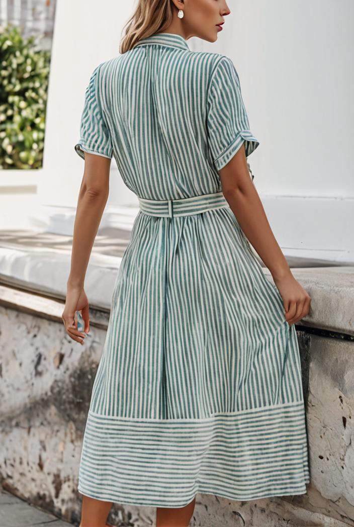 fashion striped temperament midi dress 112782