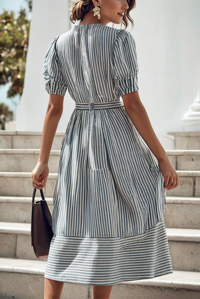 fashion striped temperament midi dress 112783