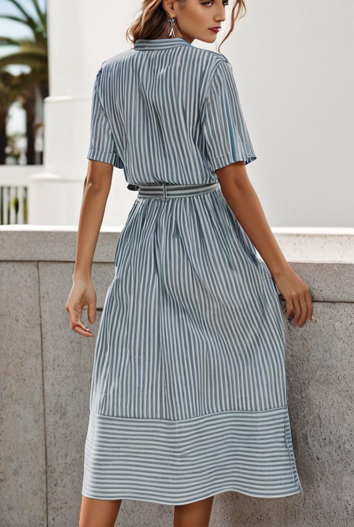fashion striped temperament midi dress 112784