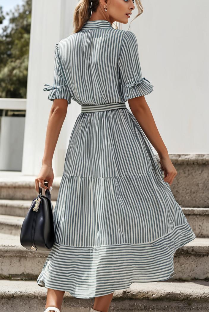 fashion striped temperament midi dress 112785