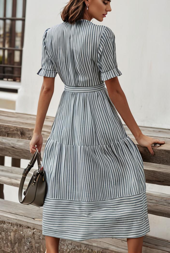 fashion striped temperament midi dress 112786
