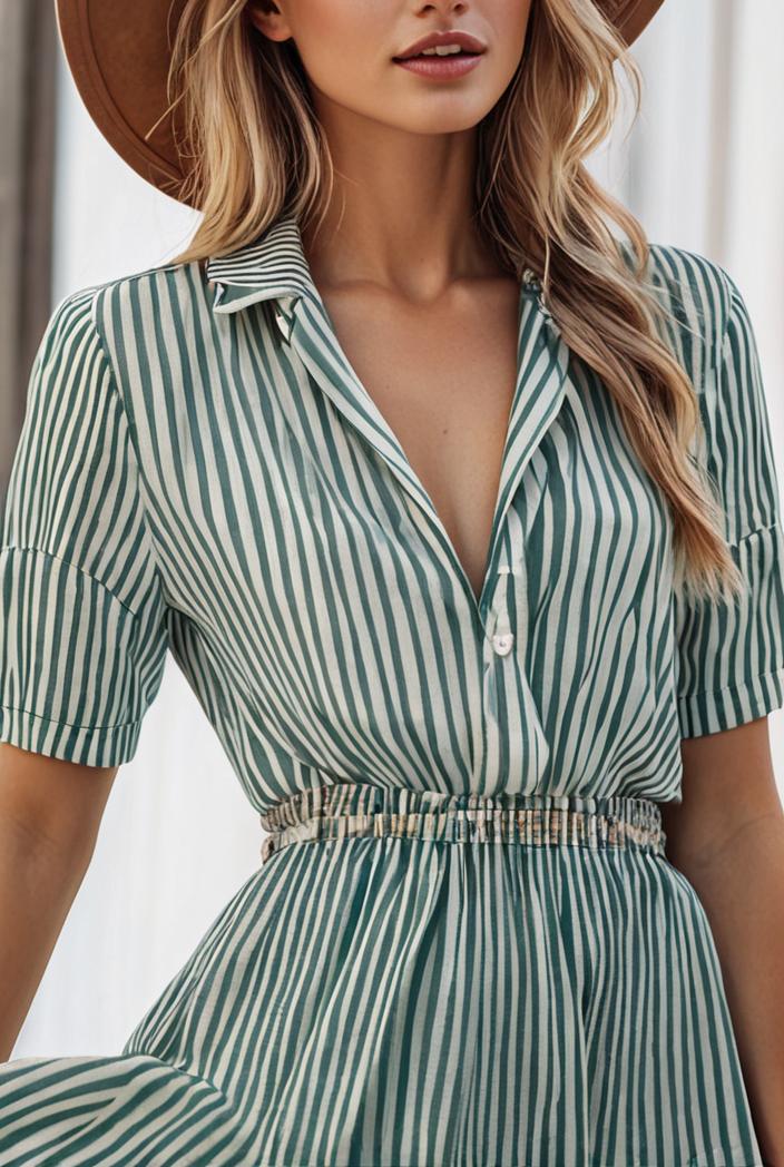 fashion striped temperament midi dress 112787