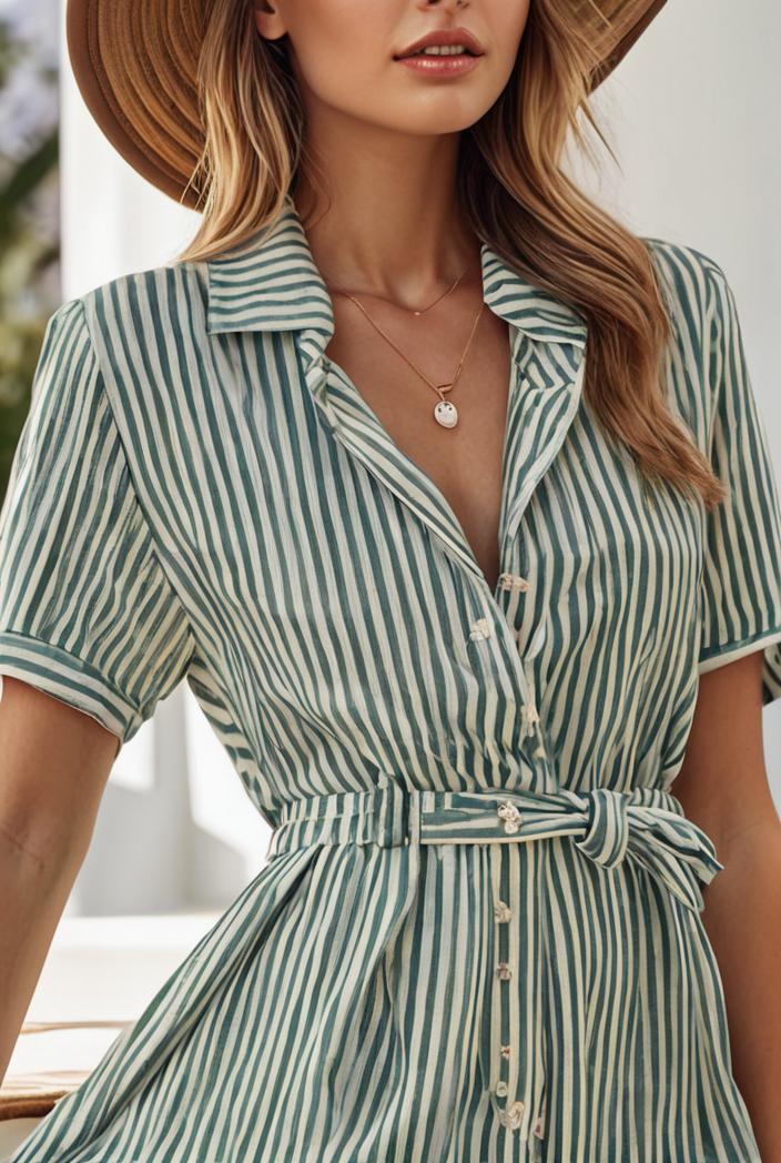 fashion striped temperament midi dress 112793