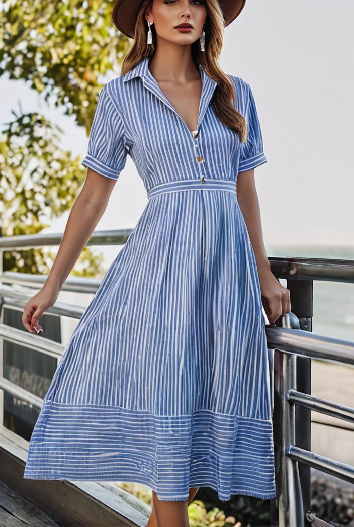 fashion striped temperament midi dress 112795