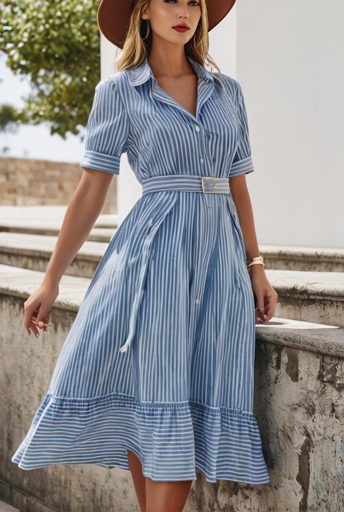 fashion striped temperament midi dress 112796