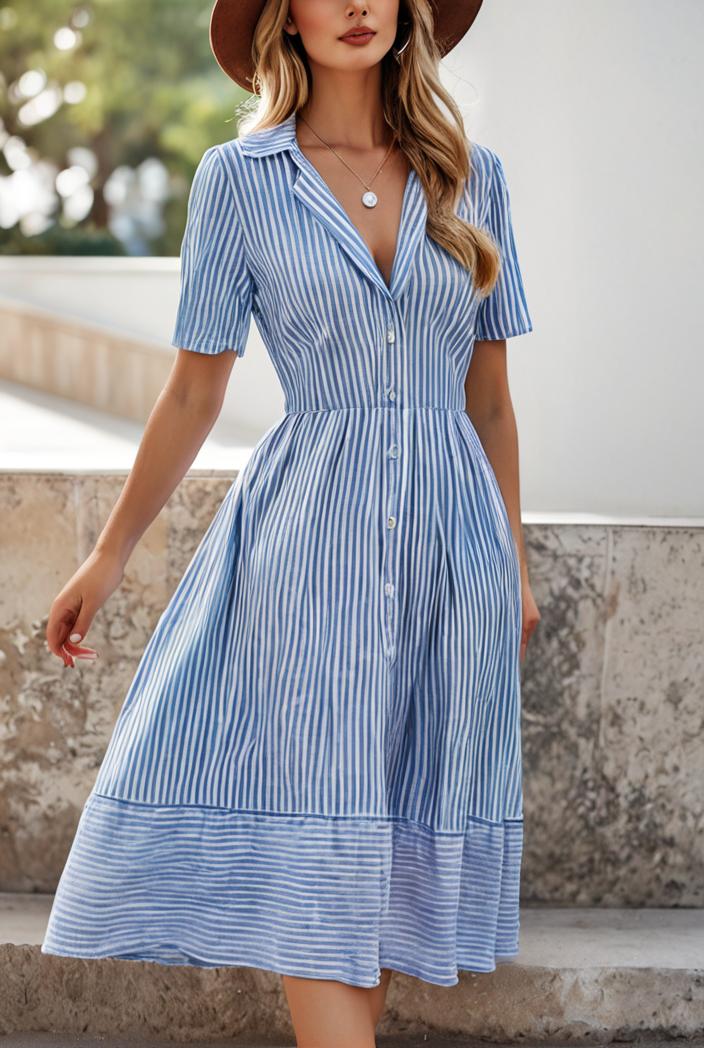 fashion striped temperament midi dress 112797