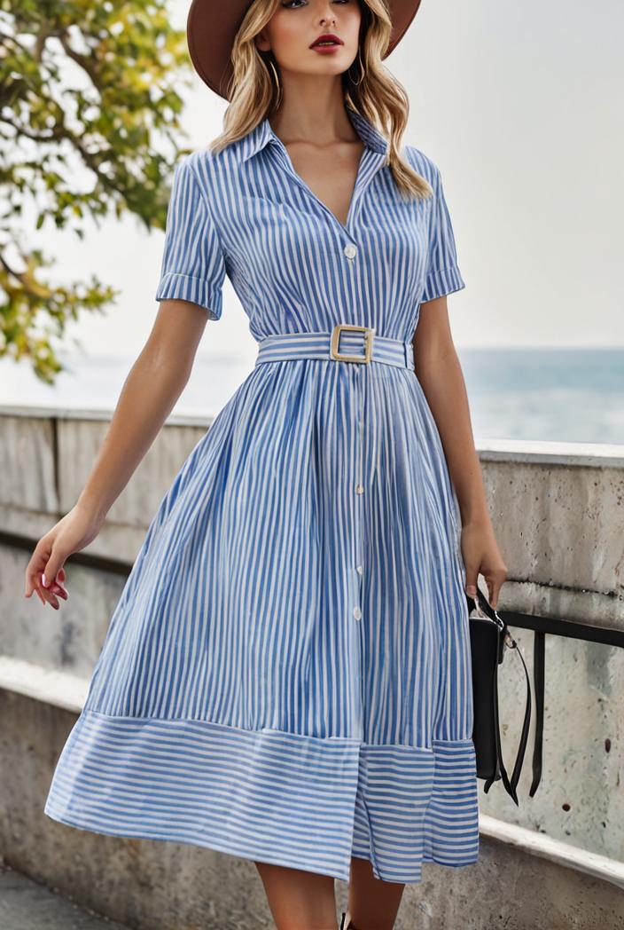 fashion striped temperament midi dress 112798