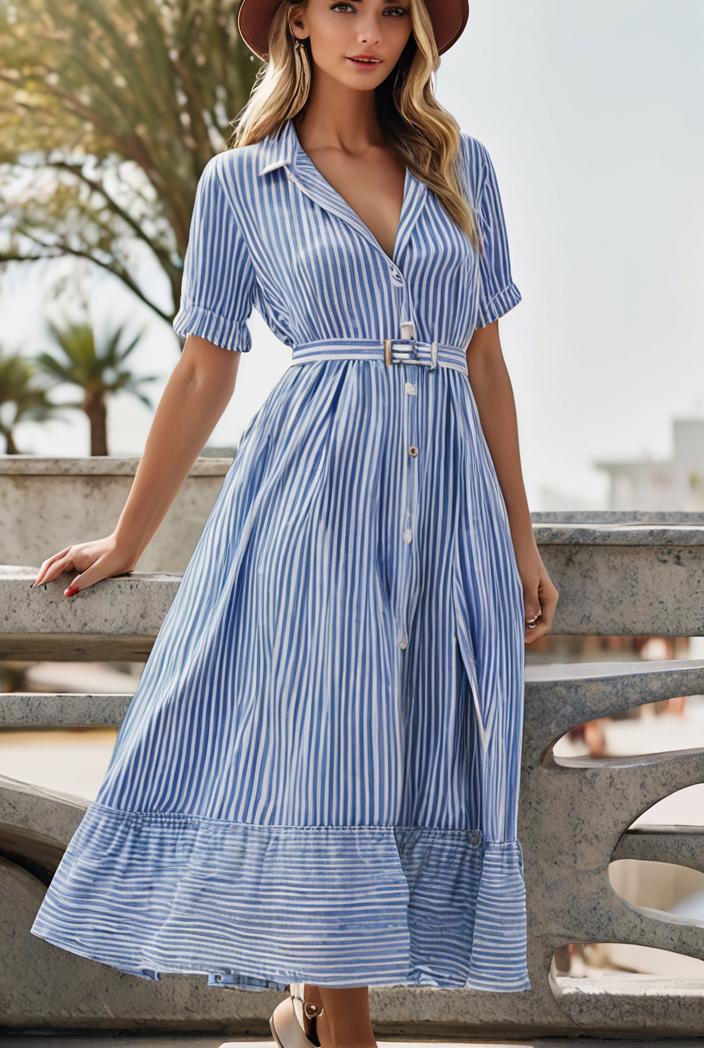 fashion striped temperament midi dress 112799