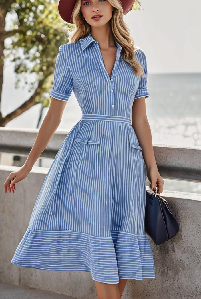 fashion striped temperament midi dress 112800