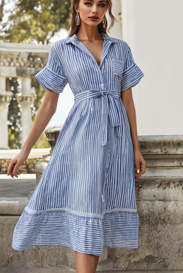 fashion striped temperament midi dress 112801