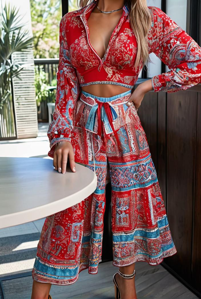 fashion v neck printed long sleeve midi dress 113147