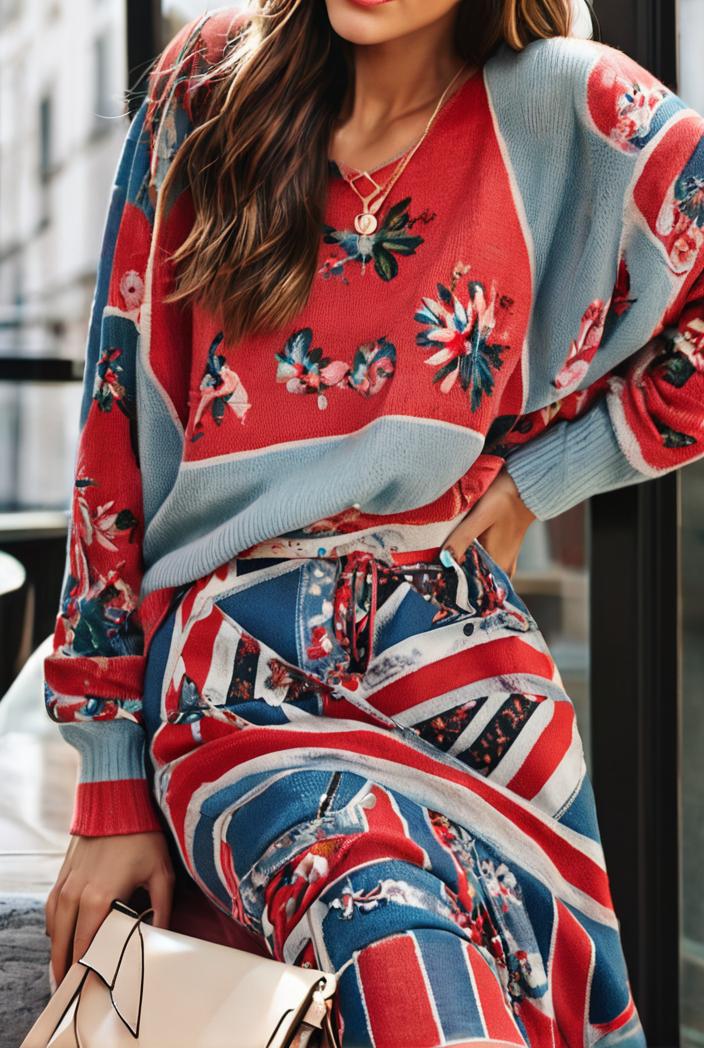 fashion v neck printed long sleeve midi dress 113162