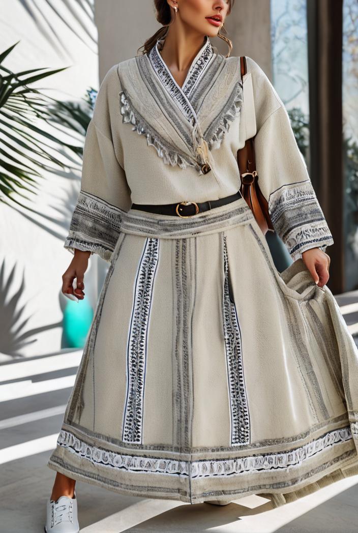 fashion v neck printed long sleeve midi dress 113165