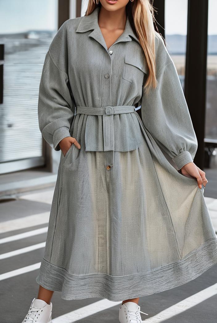 fashion v neck printed long sleeve midi dress 113168