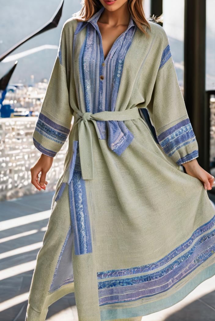 fashion v neck printed long sleeve midi dress 113170