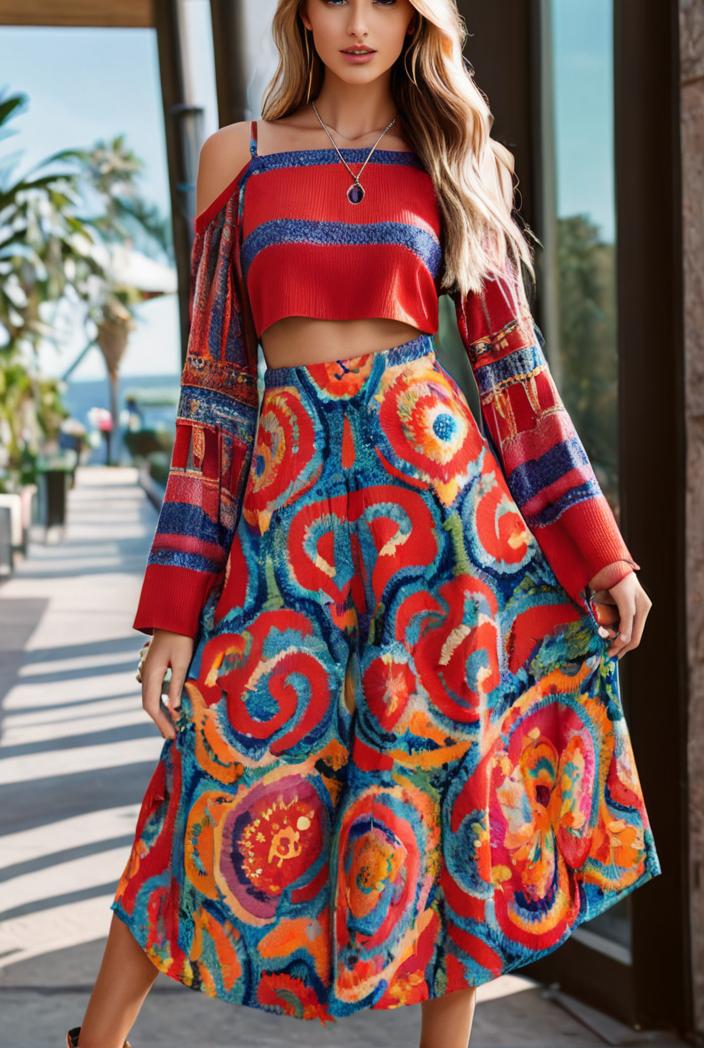 fashion v neck printed long sleeve midi dress 113174