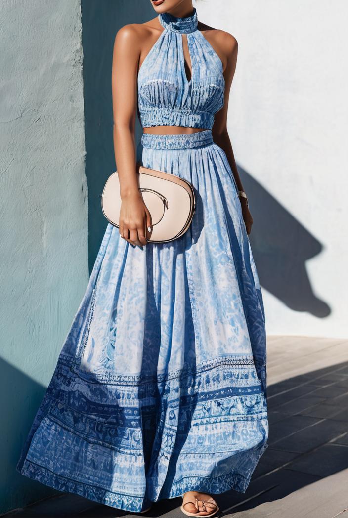 floral print halter bohemian long skirt 113675