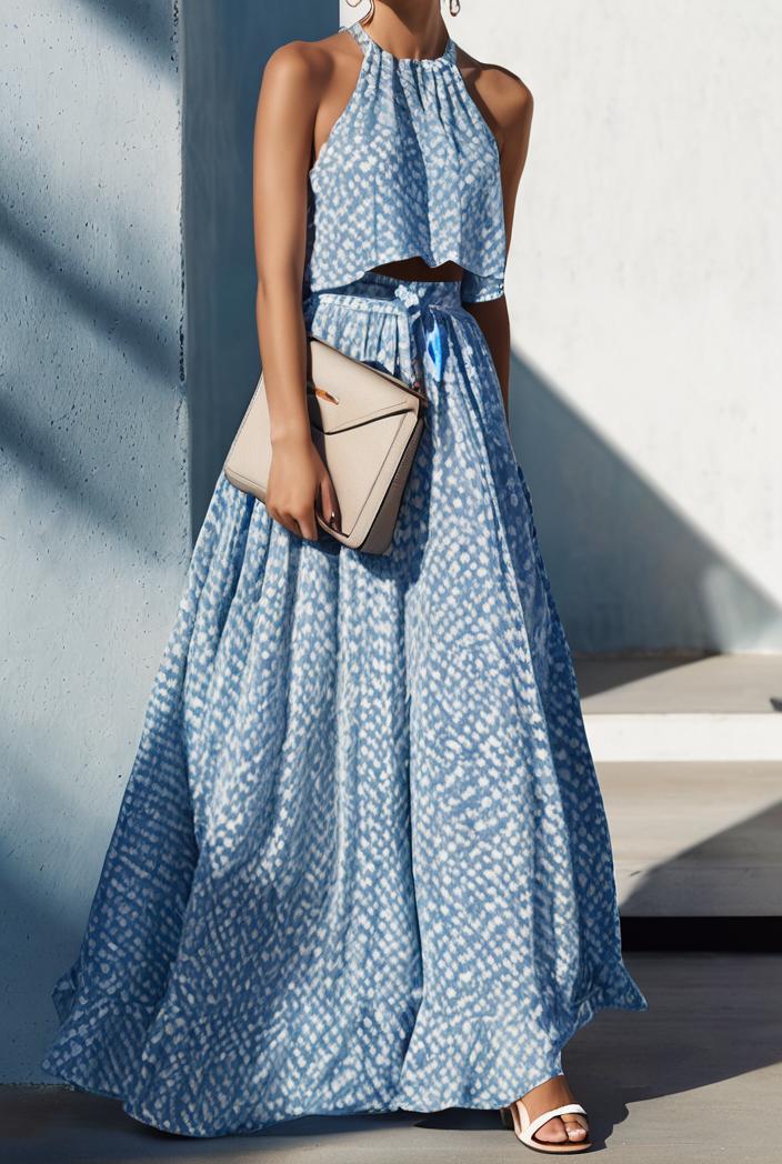 floral print halter bohemian long skirt 113681