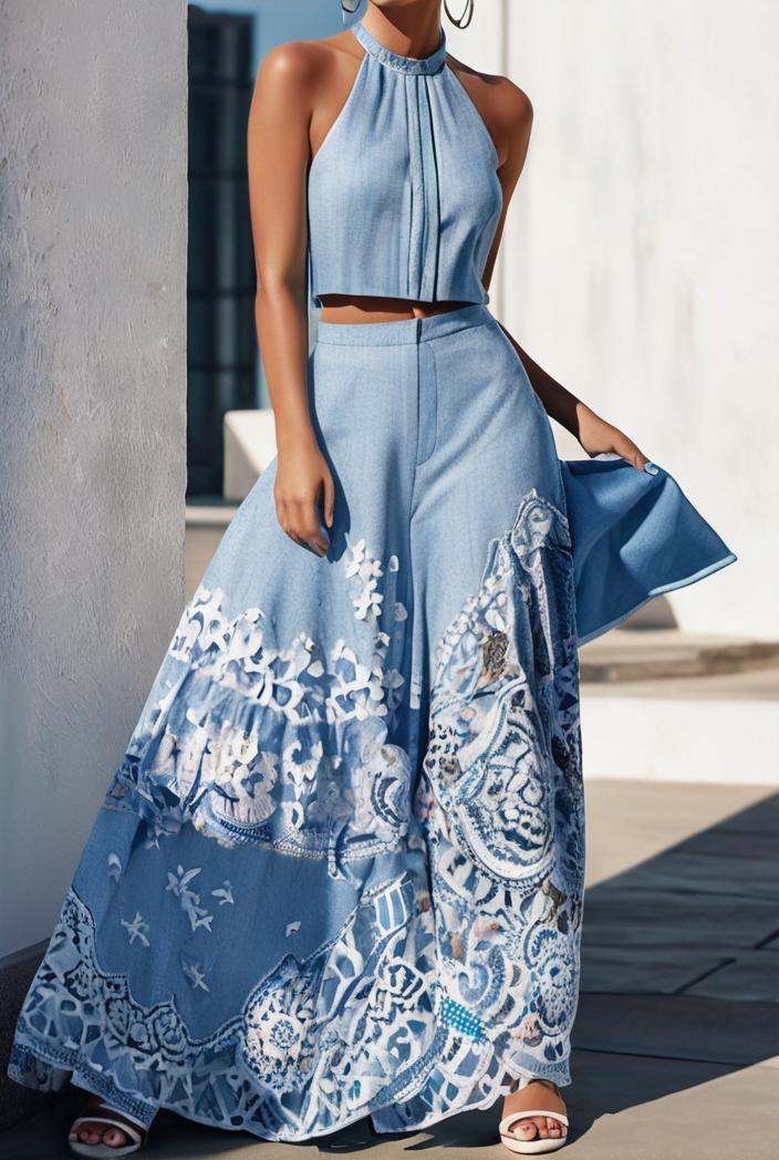 floral print halter bohemian long skirt 113682