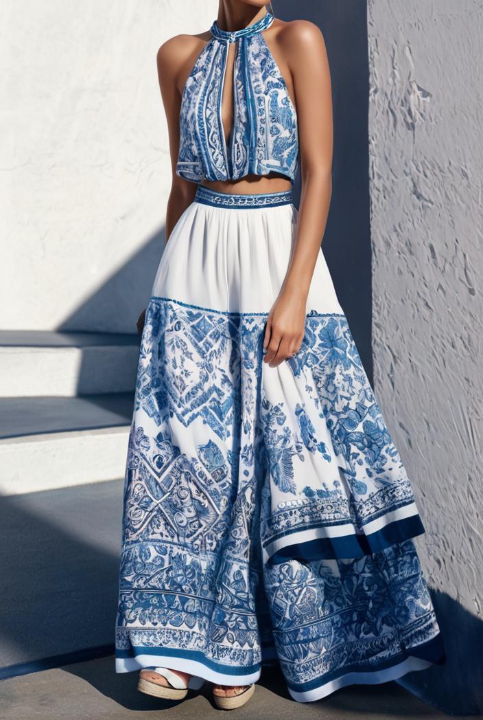 floral print halter bohemian long skirt 113683