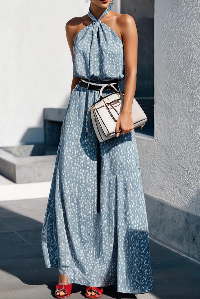 floral print halter bohemian long skirt 113684