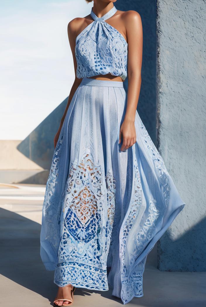 floral print halter bohemian long skirt 113685
