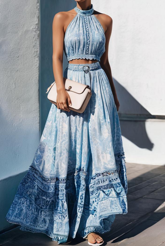 floral print halter bohemian long skirt 113691