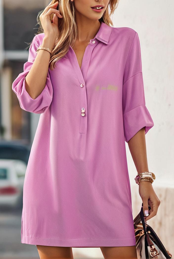 solid color loose fashion v neck mini dress 146208