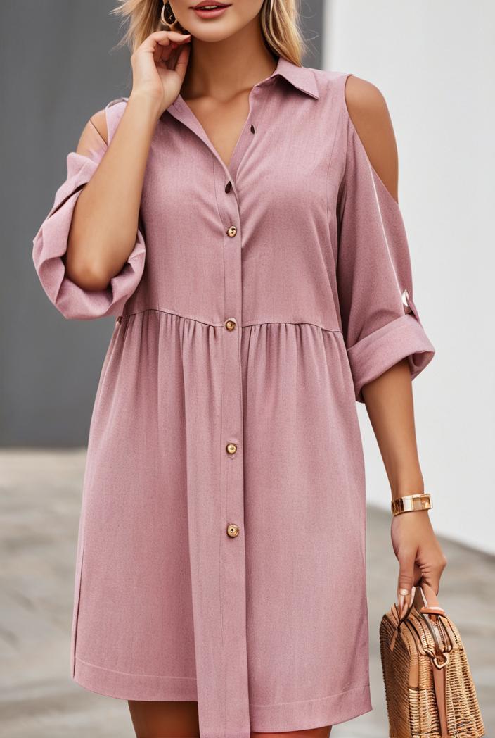 solid color loose fashion v neck mini dress 146209