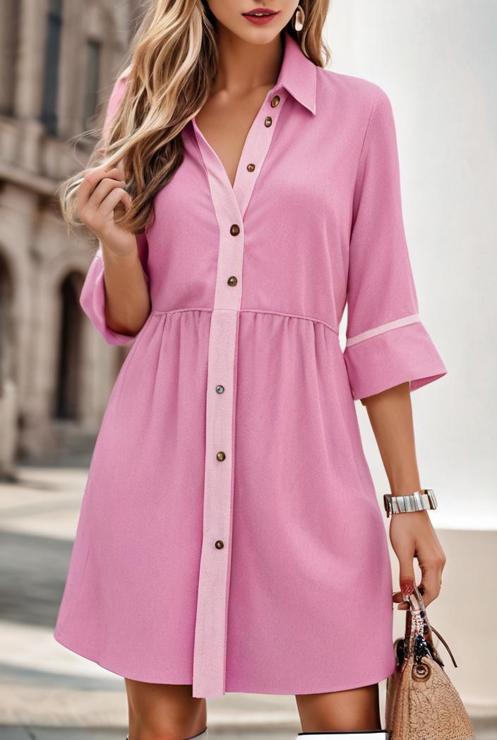 solid color loose fashion v neck mini dress 146212