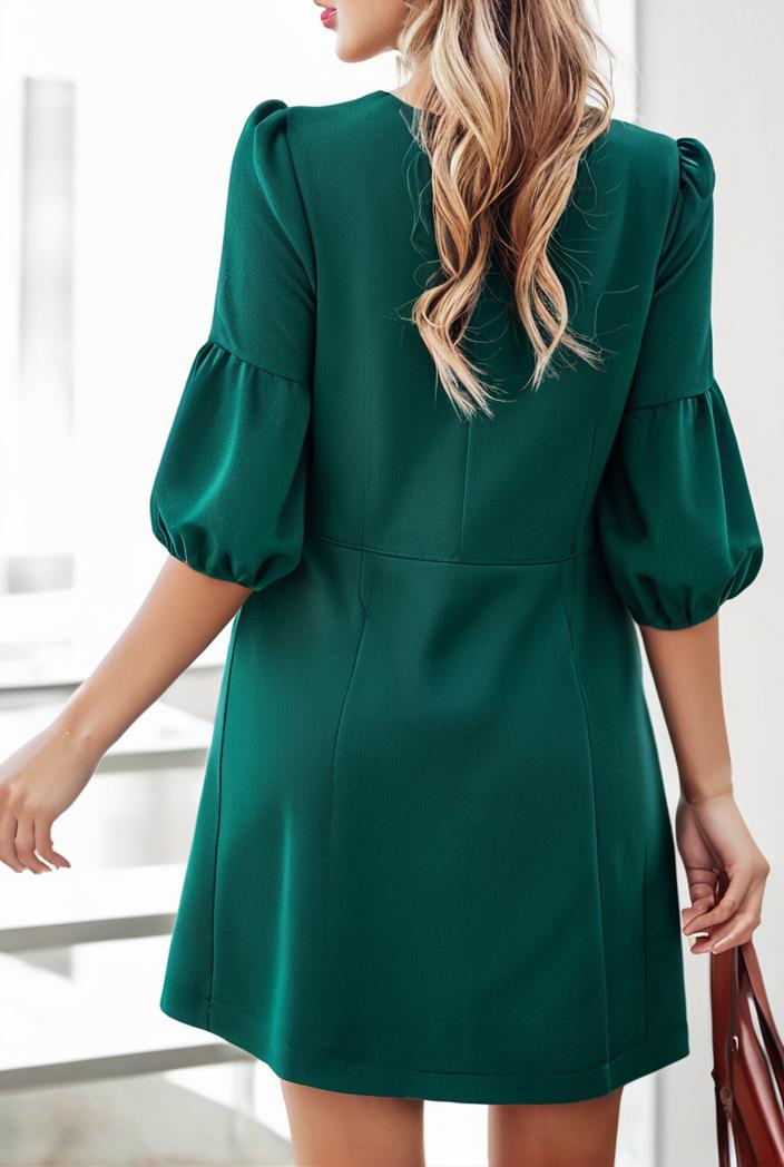 solid color loose fashion v neck mini dress 146216
