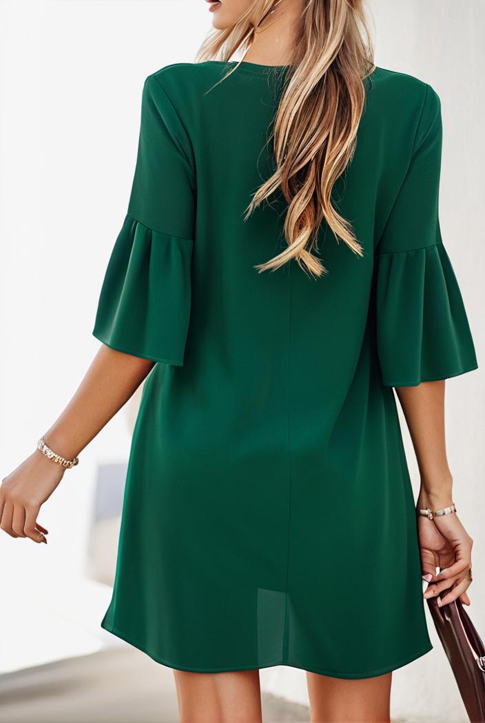solid color loose fashion v neck mini dress 146217