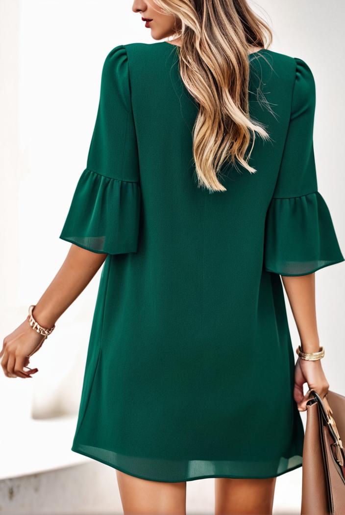 solid color loose fashion v neck mini dress 146218