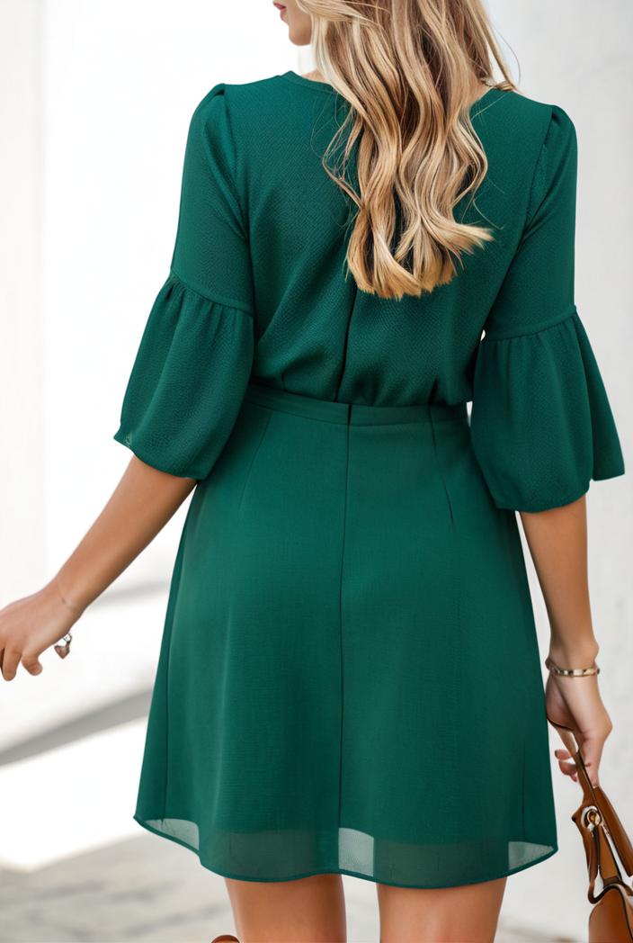 solid color loose fashion v neck mini dress 146219