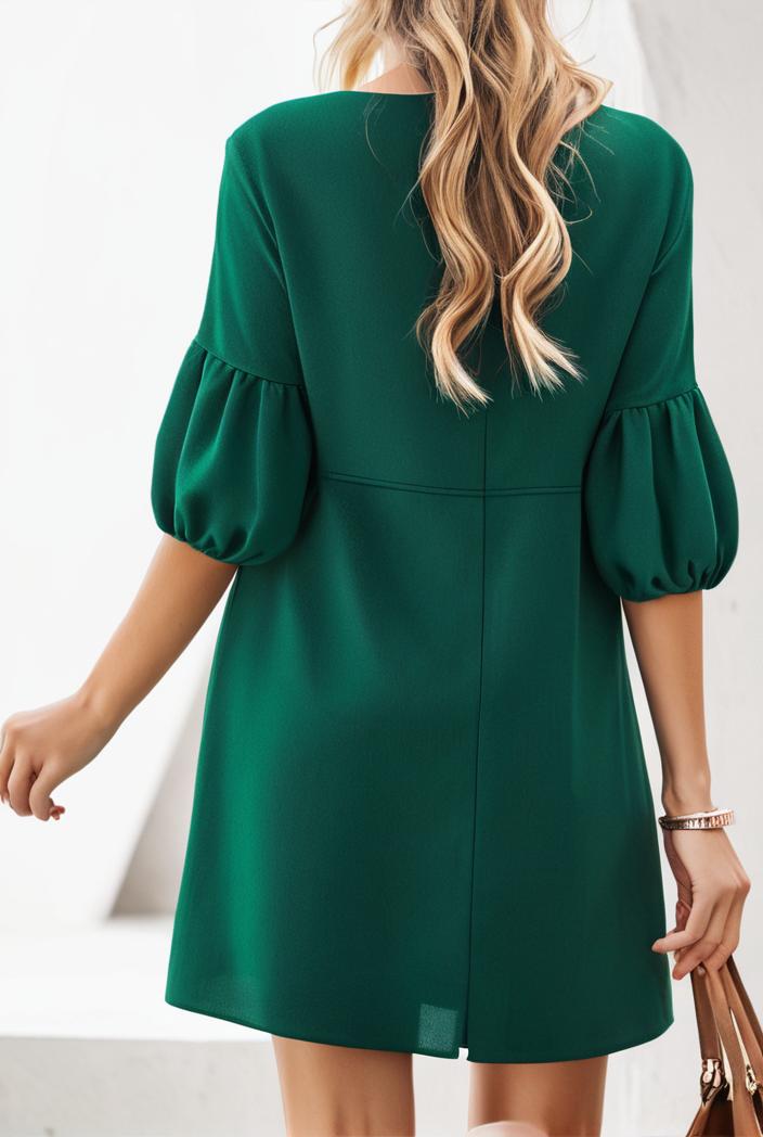 solid color loose fashion v neck mini dress 146220