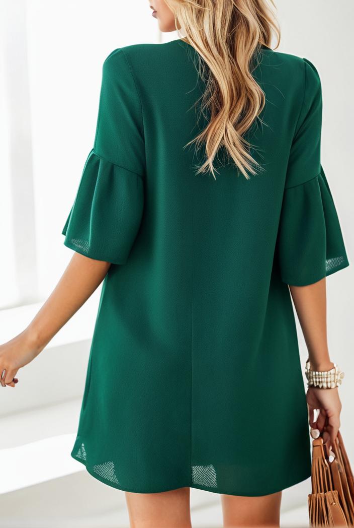 solid color loose fashion v neck mini dress 146222