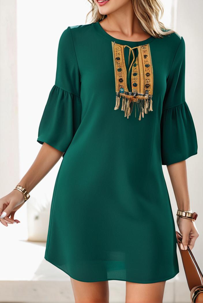 solid color loose fashion v neck mini dress 146223