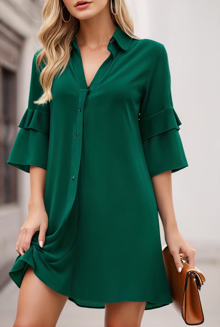 solid color loose fashion v neck mini dress 146225