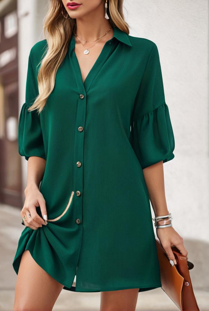 solid color loose fashion v neck mini dress 146226