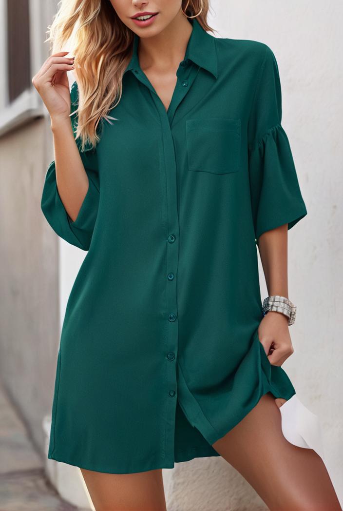 solid color loose fashion v neck mini dress 146240